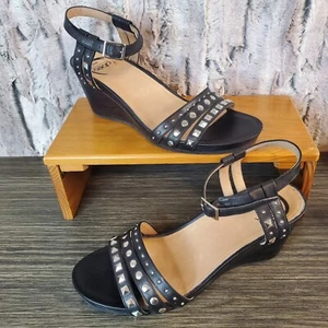 Abeo Lena Metatarsal Black Leather Studded Wedge Sandal 8N Heels - EXCELLENT - Picture 1 of 8