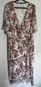 Forever New Curve Felicite Flutter Sleeve Midi Rosy Bouquet Size 22 Dress New - Picture 1 of 9