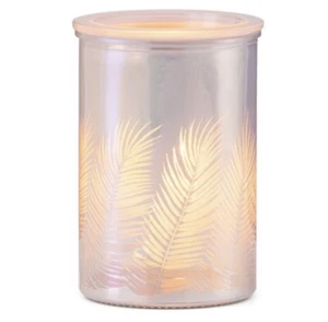 Pink Palm Leaves wax Warmer Iridescent glass beach boho decor RARE Scentsy NEW - Picture 1 of 7