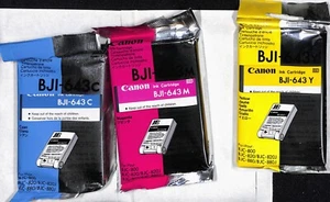 LOT DE 4 Canon BJI-643C + 643M + 643J+  643Bk  - cartouches authentiques  CMJN - Afbeelding 1 van 6