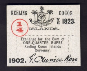 Cocos Keeling Islands P-S124. (1902) 1/4 Rupee.. Uniface - Imagen 1 de 2