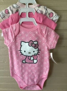 Hello Kitty 3 Pack Bodysuit One Piece Undershirt Baby Girl 9 Months NEW - Picture 1 of 6