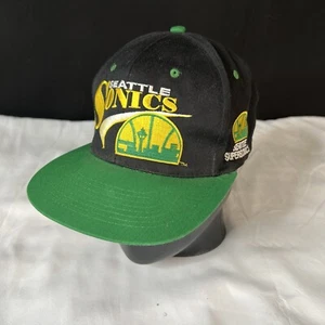 RARE Vintage Twins NBA Seattle Supersonics Sonics Snapback Hat 90s Twill Logo - Picture 1 of 10