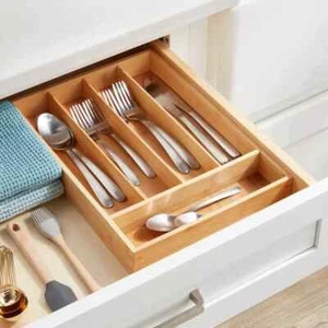 Bamboo Silverware Drawer Organizer,5 slots Wood Storage Containers, Junk Draw... - Picture 1 of 3