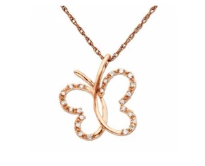 1/20 CT. T.W. Diamond Tilted Butterfly Pendant Necklace in 10K Rose Gold - Picture 1 of 4