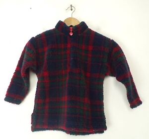 HARTSTRINGS Girls Jacket Blue Green & Red Plaid Fleece Quarter Zip Coat Size 5/6