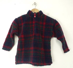 HARTSTRINGS Girls Jacket Blue Green & Red Plaid Fleece Quarter Zip Coat Size 5/6 - Picture 1 of 5