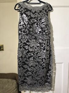 M&Co Boutique Dress Grey Silver Sequin & Lace Special Occasion Size UK 12 New