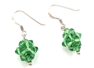 Sterling Silver 925 Green Glass Bunch Beads 1"" Drop Earrings - Picture 1 of 2