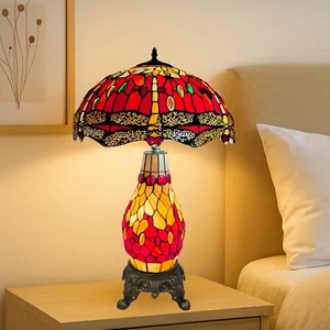 16" Tiffany Style Clustered Table Lamp For Home Decor Bedroom Stained Glass Lamp - Picture 1 of 6