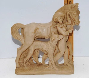 Vintage 8" Cowgirl With Dog and Horse Molded Figurine Resin Nice - Picture 1 of 6