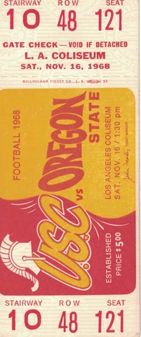 USC Trojans vs Oregon State Beavers Nov 16th 1968 Row 48 Football Ticket 26355 Cover