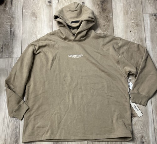 Felpa con cappuccio uomo Fear of God Essentials relax misto cotone rovere taglia large NUOVA