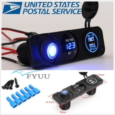 Cargador encendedor de cigarrillos interruptor basculante USB 3.1A doble coche LED azul 12V Foto 1 de 4