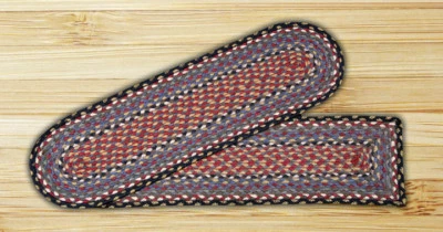 CAPITOL EARTH RUGS BRAIDED JUTE STAIR TREAD SETS. OVAL OR RECTANGLE. BURGUNDY/BLUE/GRAY