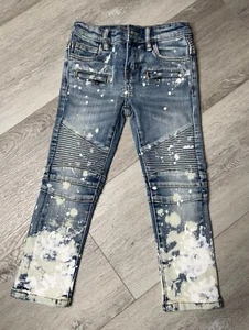 Haus Of Jr Kids Distressed Blue Jeans 6T Moto Stripe Detail & Zipper Pockets - Picture 1 of 7