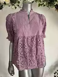 JOULES Giavanna Blouse Top Size 10 12 14 18 Lilac Broderie Embroidered Bee PB10 - Picture 1 of 12