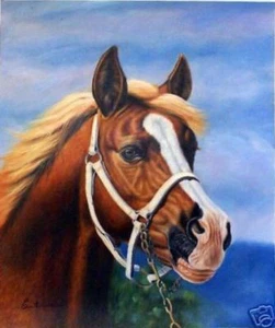 Lona original de pintura al óleo de caballo y brida animal ecuestre occidental 20x24 lona - Imagen 1 de 1
