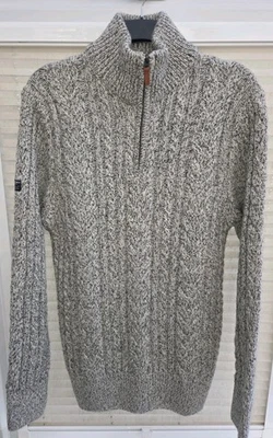 Mens XXL 2XL Superdry 1/4 Zip Neck Grey & White Cable Knit Jumper. Exc Condition - Image 1 of 4