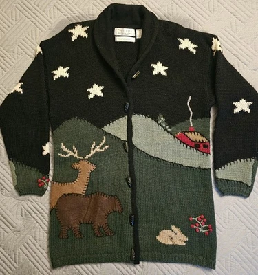 Vtg Northern Isle Wool Christmas Sweater Cardigan Coat Farm Scene Size M - Image 1 of 4