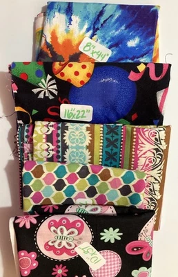 Lot of 5 Fabric Scraps Bright Colors Butterflies Party Batik Scales Lot #42 - Image 1 of 4
