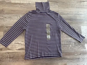 Maglione vintage anni 90 Y2K viola a righe maglia a costine collo tartaruga taglia M nuovo con etichetta - Foto 1 di 7