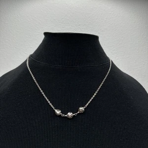 Sterling 925 Silver Dainty Small Puffy Heart Beads Chain Necklace 18" 7g - Picture 1 of 6