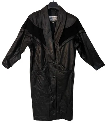 Gabardina Winlit de colección para mujer de cuero negro gamuza Western Cybergoth años 90 Matrix L Foto 1 de 4