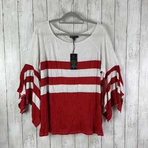 DG2 Diane Gilman Top Sz 1X Ruffle Flounce Sleeve Red White Striped Stretch NWT - Picture 1 of 10