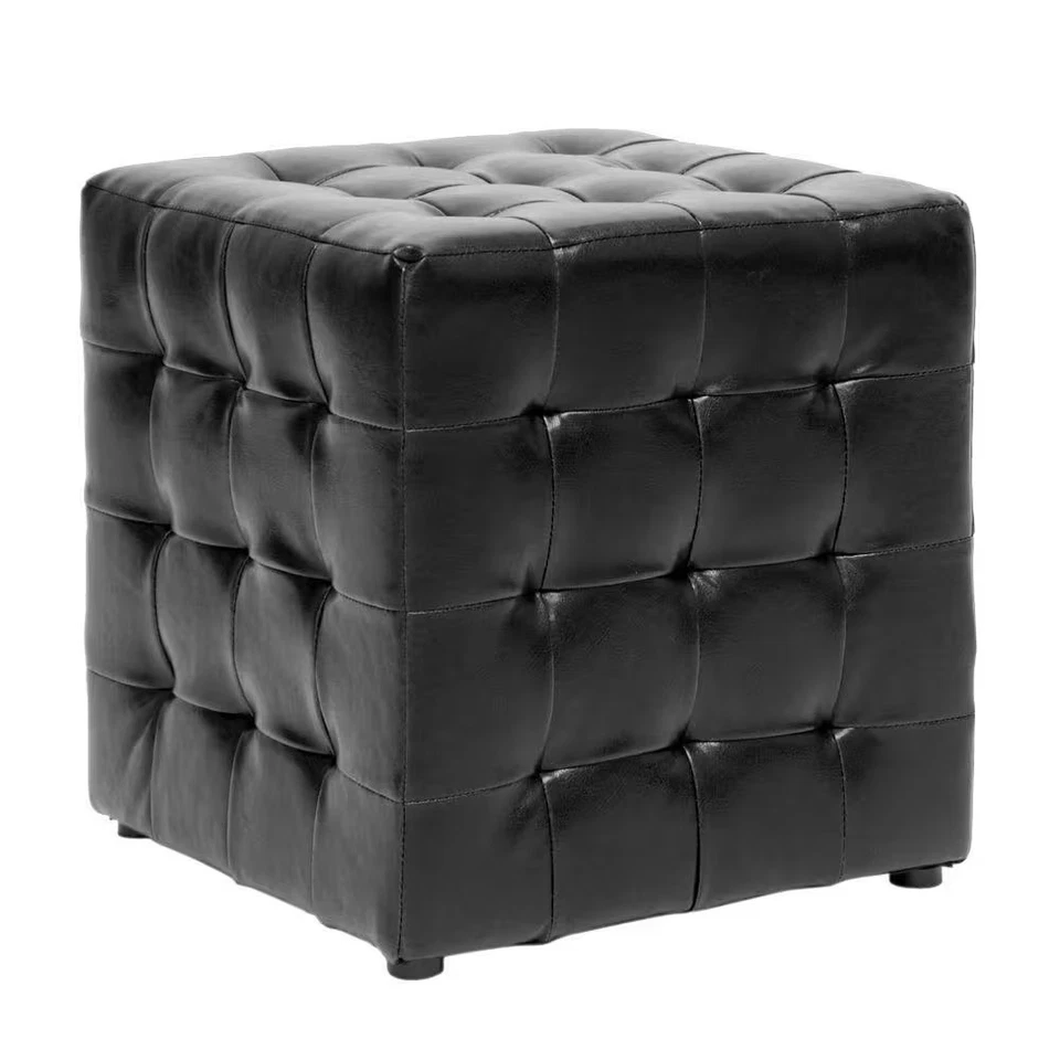 Baxton Studio Accent Ottoman Black Faux Leather Upholstery Square (Set of 2) - Image 1 of 4
