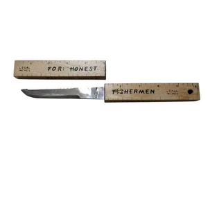 Vintage 10" Floating Wooden Fish Knife/Ruler 5" Stainless Steel Blade - Picture 1 of 12