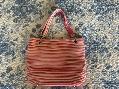 Bolso de hombro/cartera de paja a rayas rosa/blanco NUEVO Foto 1 de 4