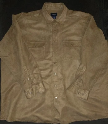Harbor Bay Sz 3XL Button Front Sueded  Shirt, Tan.  - Image 1 of 3