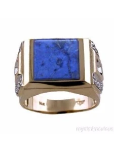 Rylos 14K Yellow Gold Simulated Lapis & Diamond Ring - Picture 1 of 2