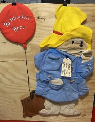 Paddington Bear Blue Shirt W Balloon Wall Decor Eden 1990 Plush Vintage RARE - Image 1 of 4