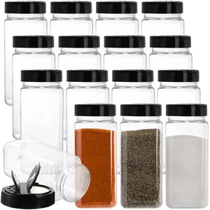 16 Pack 21 Oz Plastic Spice Jars with Shaker/Pourer Lids Square Empty - Picture 1 of 6