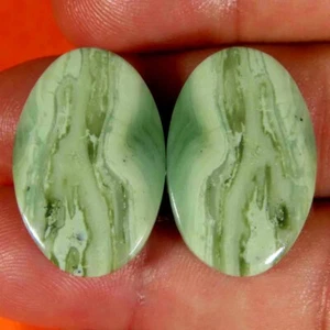 29.50Cts. 100%Natural Green Serpentine Pair Oval Cabochon 15x24x4mm Top Gemstone - Picture 1 of 3