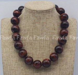 Raro Enorme Collar de Cuentas de Piedras Preciosas Redondas Ojo de Tigre Rojo Natural Genuino de 20 mm 18"" - Imagen 1 de 3