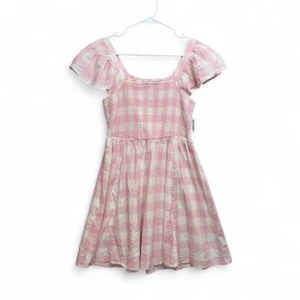 Cottagecore Pink Gingham Flutter Sleeve Smocked Mini Dress Medium Coquette NWT - Picture 1 of 7