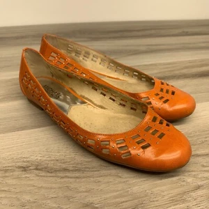 Michael Kors Leather Ballet Flats Orange MK Logo Womens Size 10 M Tiny Studs - Picture 1 of 11