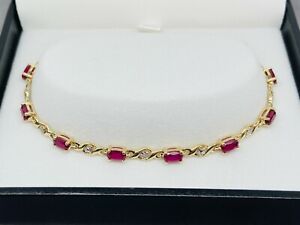 MHJ 10k Yellow Gold Bracelet: Created Ruby And Diamond 18.5cm 4.6 grams Preloved