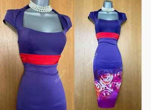 Vestido lápiz Karen Millen UK 8 púrpura rojo plisado cintura manga gorra cóctel EU36 - Imagen 1 de 8