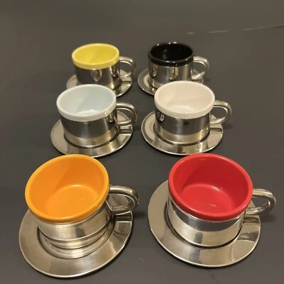 Juego de 6 tazas y platillos de café espresso de acero inoxidable con insertos de melamina de doble pared Foto 1 de 4