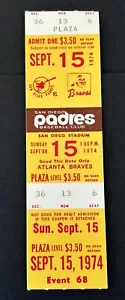 9-15-1974 Phil Neilkro Gana 127 Boleto Completo Padres Bravos Salón de la fama CG 20W año LED NL - Imagen 1 de 2