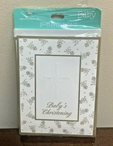 New Baby Christening Baptism Gold Rattle Party Invitation By Hallmark - Set of 8 - Picture 1 of 2