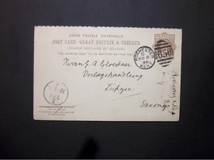 GB Stationery 1890 QV 1d UPU Reply Postcard 650 ROCHESTER KENT Duplex to Saxony - Picture 1 of 2