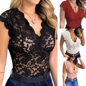 Sexy Womens Lace V Neck Tank Tops Casual Party Slim Fit Vest T-Shirt Camisole - Picture 1 of 18