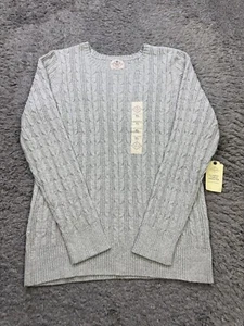 St Johns Bay Sweater Women XL Gray Marble 3D Cable Knit Soft Cotton Pullover NWT - Picture 1 of 10