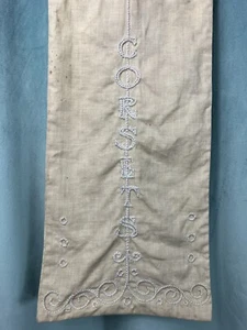 Antique Victorian Hand Embroidered "Corsets" Storage Bag Drawstring - Picture 1 of 4