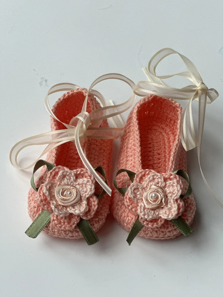 Zapatos de bebé de ganchillo hechos a mano niña 0-6 meses multi-naranja Foto 1 de 2